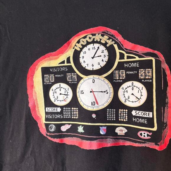 Black/Red Vintage Inspired Hockey Graphic Tee with Clocks Symbols - Picture 5 of 6